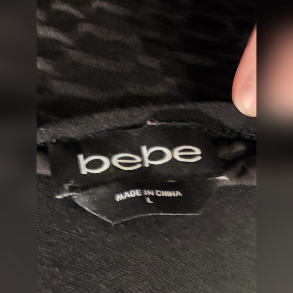 Bebe Black Textured Tee Rhinestone Logo - Picture 2 of 5